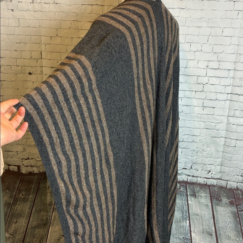 Cashmere Poncho Cape Scarf Gray Tan Stripe Boho Western 100% Cashmere Handmade - Picture 13 of 16